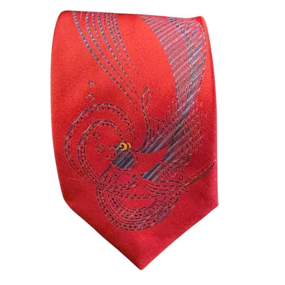 Vintage Goldarrow Maroon Burgundy Asian Goldfish Tie West Germany